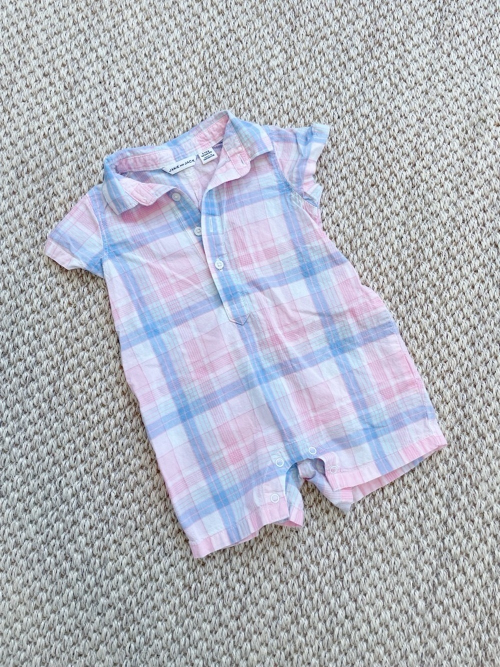 Janie and Jack Pastel Plaid Shirt Romper in Pink and Light Blue